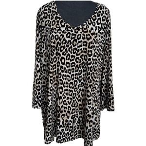 Chicos Blouse Sz 3 = 16 XL Leopard Retro Classic Flowy Comfort Statement Piece
